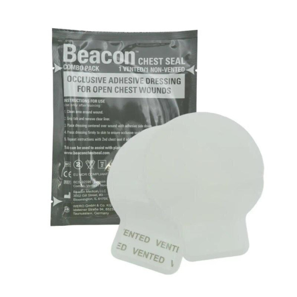 Пов'язка оклюзійна Beacon Chest Seal вентильована + невентильована (комплект 2 шт) для лікування пневмотораксу
