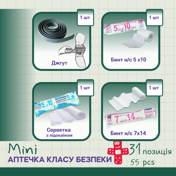 Аптечка класу безпеки міні PRO-Aptechka (31 предмет, 55 шт)
