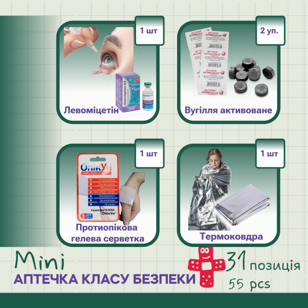 Аптечка класу безпеки міні PRO-Aptechka (31 предмет, 55 шт)