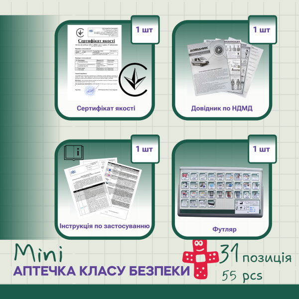 Аптечка класу безпеки міні PRO-Aptechka (31 предмет, 55 шт)