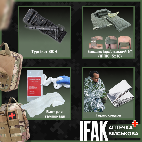 Військова аптечка IFAK PRO (16 найменувань) з турнікетом SICH