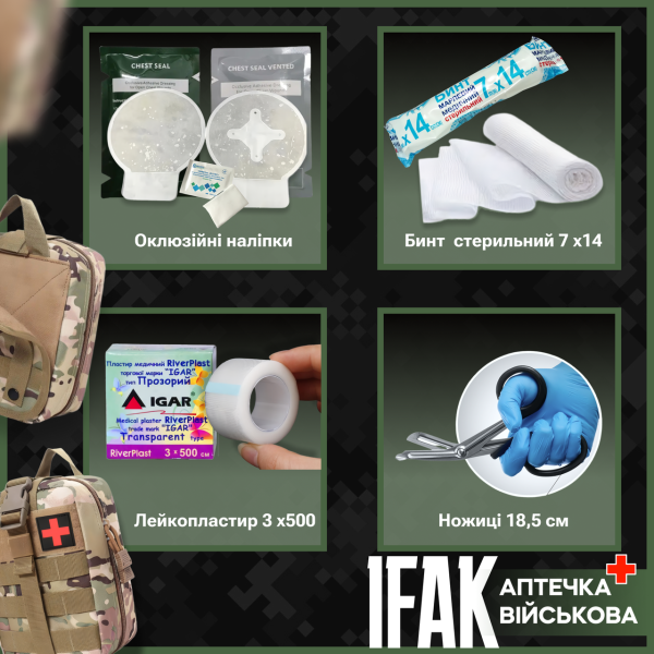 Військова аптечка IFAK PRO (16 найменувань) з турнікетом SICH