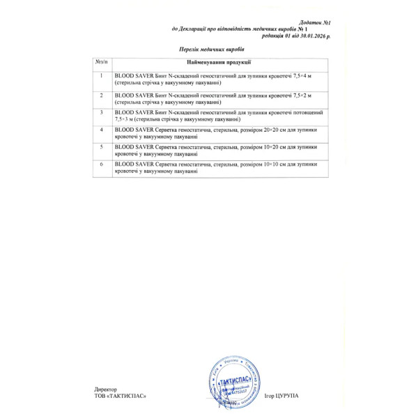 Бинт гемостатичний BloodSaver BS2 7,5×2 м для зупинки кровотечі