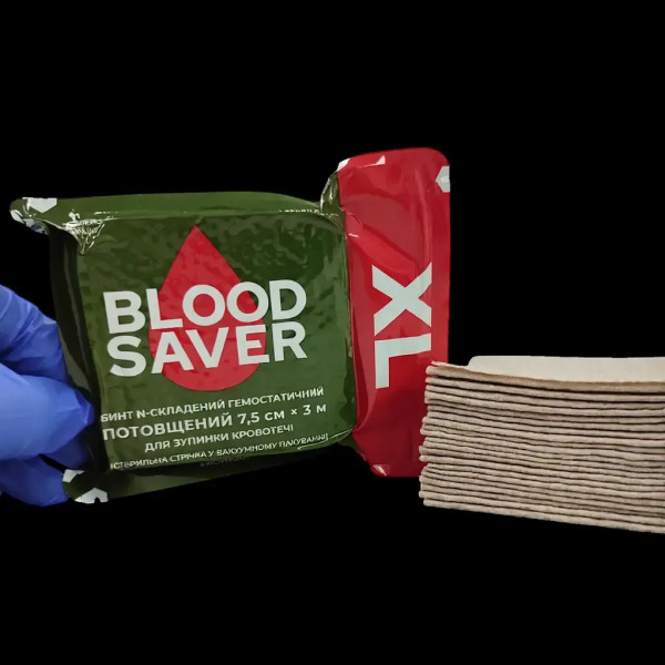 Бинт гемостатичний потовщений BloodSaver BS3 7,5×3 м для зупинки кровотечі