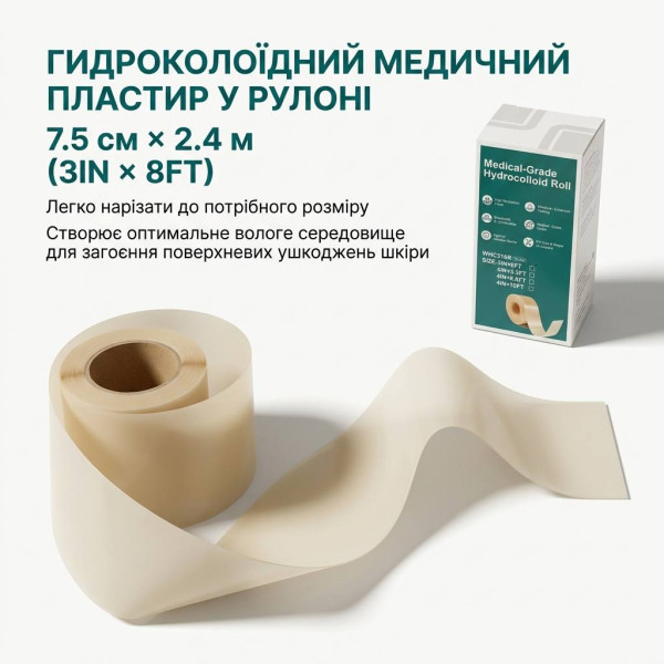 Пластир гідроколоїдний у рулоні 7,5 см х 2,4 м (3IN x 8FT) медичний для ран, Nantong YOJO, Китай