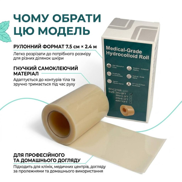 Пластир гідроколоїдний у рулоні 7,5 см х 2,4 м (3IN x 8FT) медичний для ран, Nantong YOJO, Китай