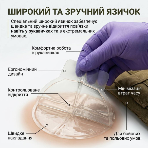Оклюзійна пов'язка-наліпка Chest Seal без клапана торакальна при пневмотораксі (невентильована)