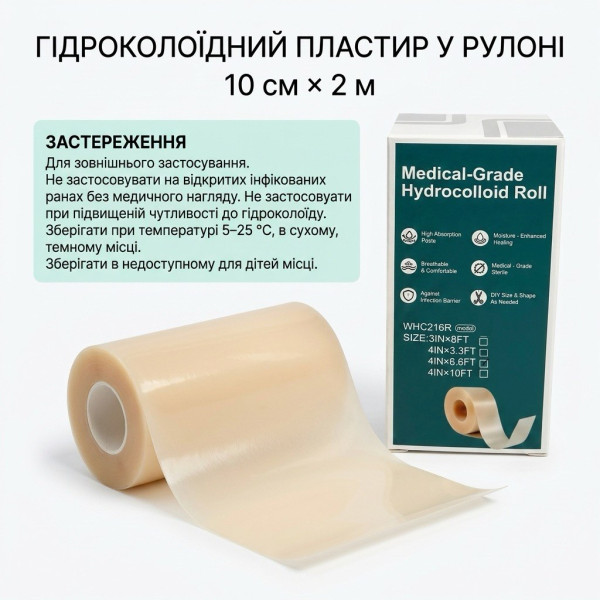 Пластир гідроколоїдний у рулоні 10 см х 2 м (4IN x 6.6FT) )медичний для ран, Nantong YOJO, Китай